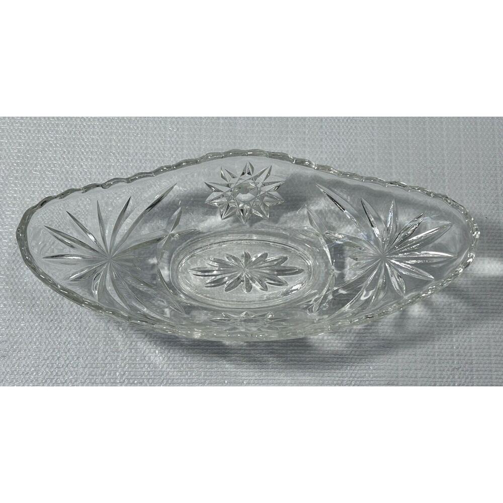Vintage‎ Anchor Hocking Small Relish Boat, Prescut Clear Pattern 9 1/4"